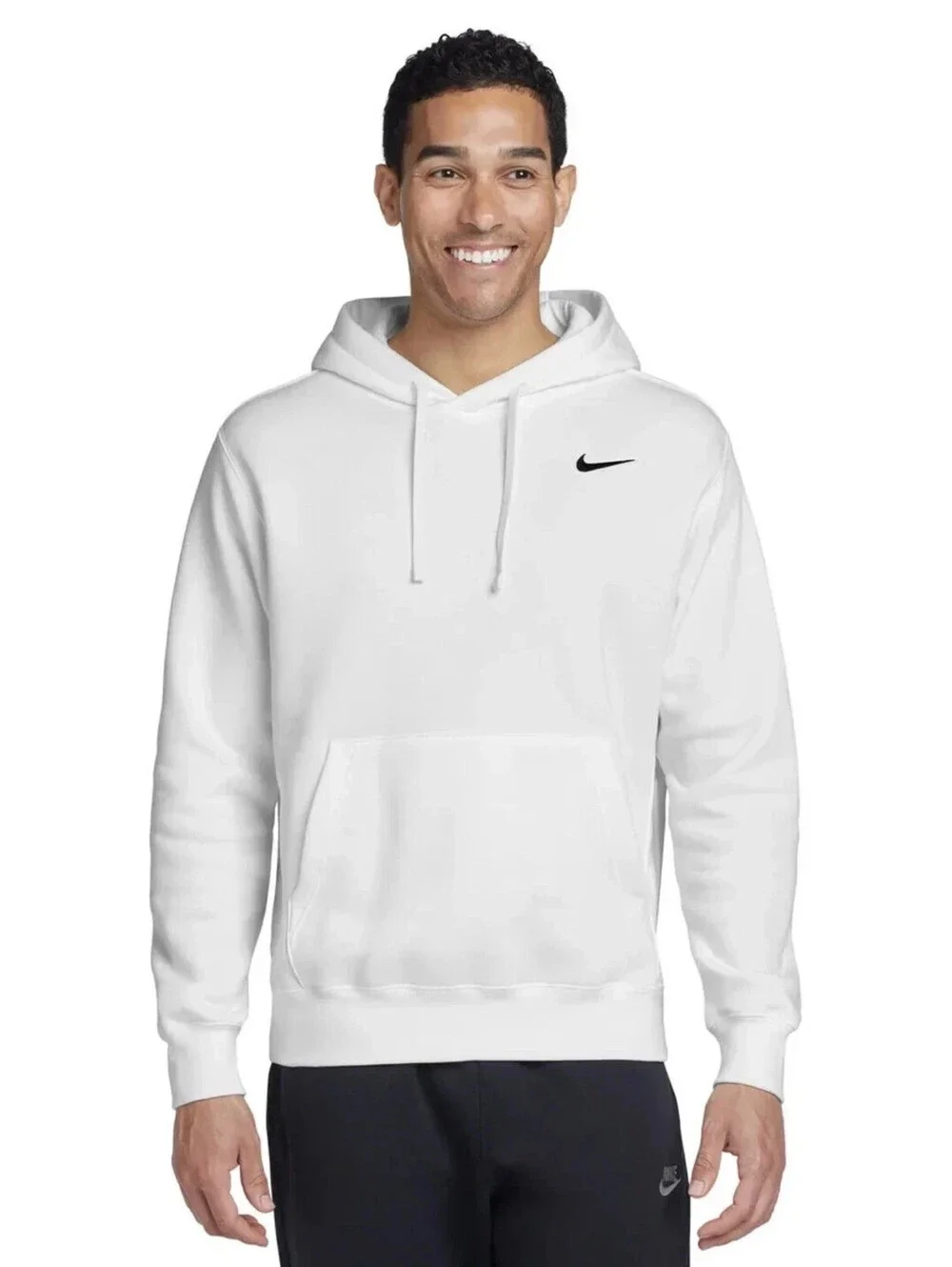 Nike Mens Club Pull Over Hoodie White/Black 611457-100 Size XL